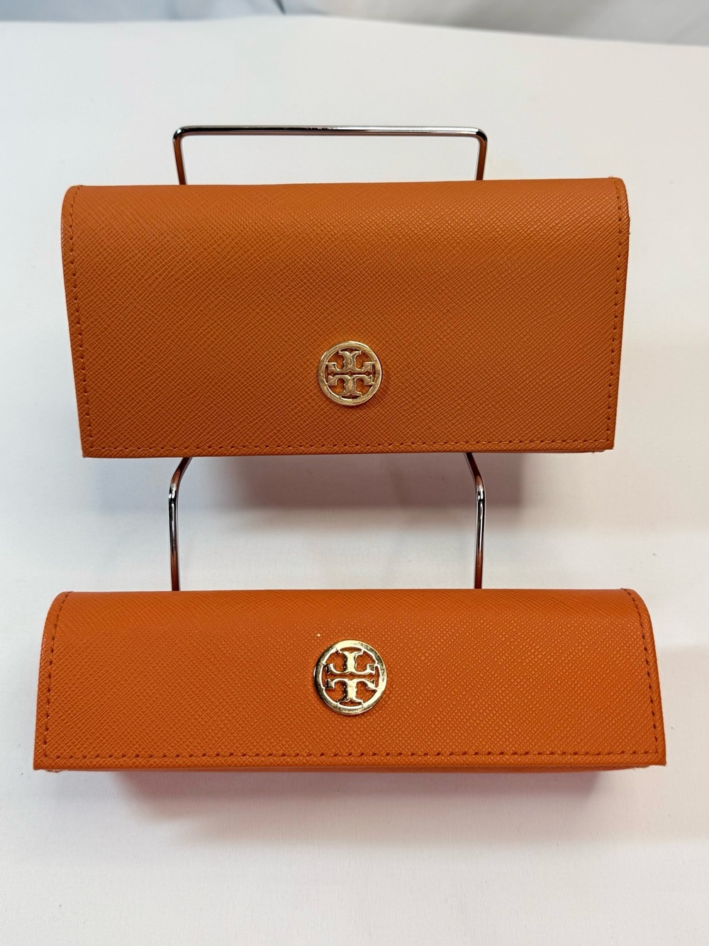 Tory Burch Orange Sunglasses Case Duo with Gold Logo